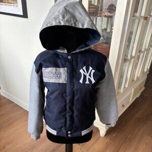 NY Yankees Reversible Hooded Bomber Jacket Fleece Sleeves Unisex Small/Medium
